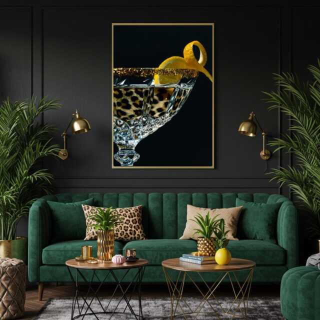Leopard Print Martini Wall Art - Glam Cocktail Bar Maximalist Lounge Decor Bold Chic Home Artwork Sophisticated Gift