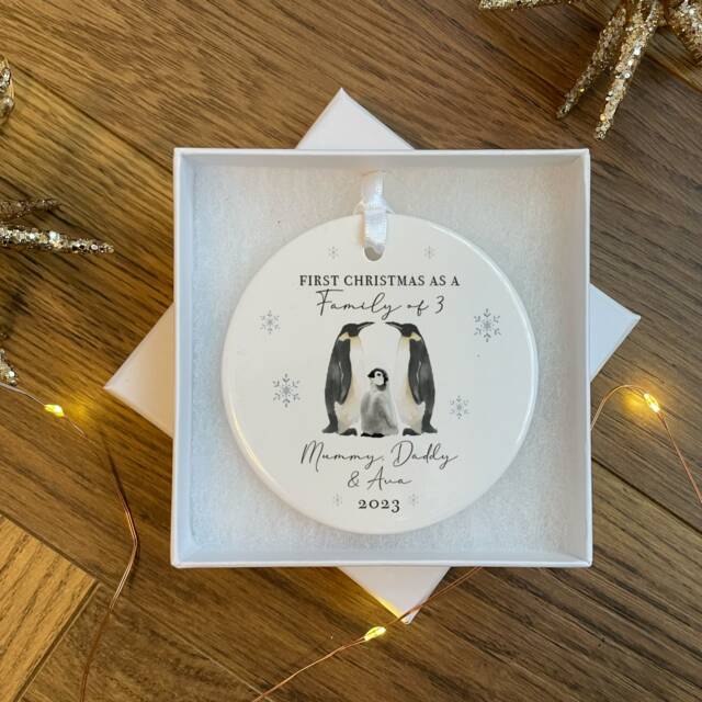 Personalised First Christmas As A Family Of 3 Bauble - Ornament Baby Xmas Tree Decoration - image 1