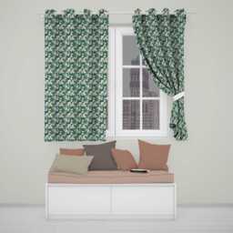 White Blossom Floral Branches On Teal Background Seamless Pattern Botanical Readymade Eyelet Ring Top Thermal 100% Blackout Curtains