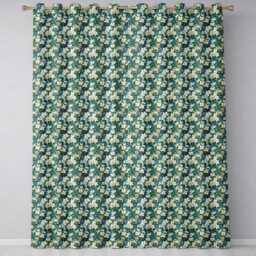 White Blossom Floral Branches On Teal Background Seamless Pattern Botanical Readymade Eyelet Ring Top Thermal 100% Blackout Curtains - thumbnail 2