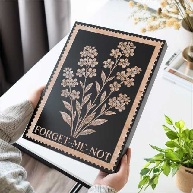 Forget Me Not Floral Wall Art - Engraved Wood Lithograph Style Nature Illustration, Flower Painting Mothers Gift, Vintage Alaska Stamp - image 1