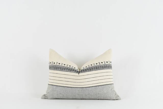 Woven Cotton Pillow Cover Black Mirror Work, Modern Farmhouse Decor - image 1