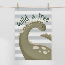 Wild & Free Dinosaur Print, Brachiosaurus Diplodocus Print in Blue Sage Green, Boy Nursery Decor, Kids Bedroom - thumbnail 3
