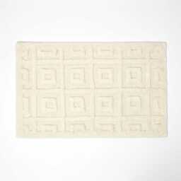 Tufted Tile Bath Mat Cotton Blend 50x80 cm, Super Absorbent & Non-Slip, Geometric Square Design in Cream & Blush Pink - thumbnail 2