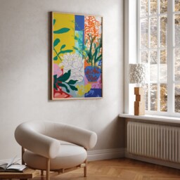 White Flowers Yellow Abstract Poster - Henri Matisse Inspired Illustration - thumbnail 3