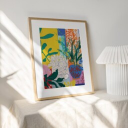 White Flowers Yellow Abstract Poster - Henri Matisse Inspired Illustration - thumbnail 2