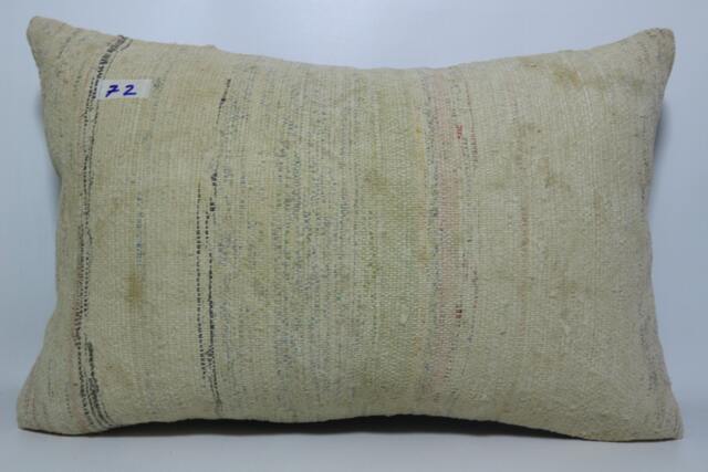White Plaid Kilim Lumbar Pillow Cover, Beige Anatolian Throw 12x24 - image 1