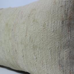White Plaid Kilim Lumbar Pillow Cover, Beige Anatolian Throw 12x24 - thumbnail 3
