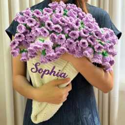 Custom Crochet Lily Of The Valley Bouquet Blanket, Embroidered Name, Teacher's Day Gift