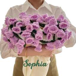 Custom Crochet Lily Of The Valley Bouquet Blanket, Embroidered Name, Teacher's Day Gift - thumbnail 3