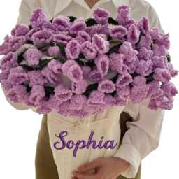 Custom Crochet Lily Of The Valley Bouquet Blanket, Embroidered Name, Teacher's Day Gift - thumbnail 2