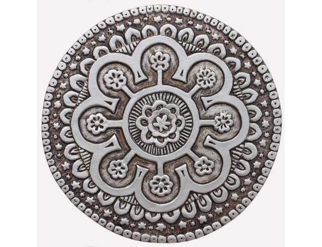 Hand-Painted Ceramic Wall Tile Suzani Floral Art, Aged Silver Finish - image 1