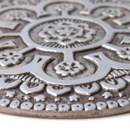 Hand-Painted Ceramic Wall Tile Suzani Floral Art, Aged Silver Finish - thumbnail 2