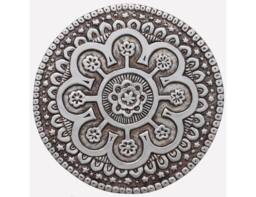 Hand-Painted Ceramic Wall Tile Suzani Floral Art, Aged Silver Finish - thumbnail 1