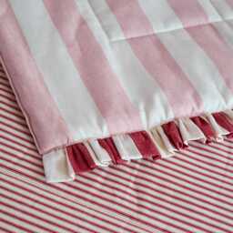 Handmade Reversible Quilt, Ian Mankin Devon Stripe, Pink Peony Ruffle - thumbnail 3