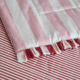 Handmade Reversible Quilt, Ian Mankin Devon Stripe, Pink Peony Ruffle - thumbnail 4
