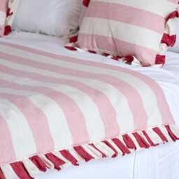 Handmade Reversible Quilt, Ian Mankin Devon Stripe, Pink Peony Ruffle - thumbnail 1