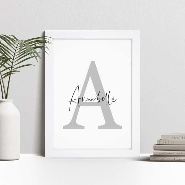 Personalised Initial Name Print, Minimal Kids Bedroom Wall Art, Framed Picture - image 1