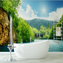 Waterfall Forest Wall Mural - Removable Peel & Stick Wallpaper - thumbnail 2