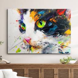 Bright & Colorful Cat Pet Abstract Modern Oil Painting Wall Art Framed Canvas Poster Print Home Kitchen Room Decor Gift Ideas - thumbnail 1