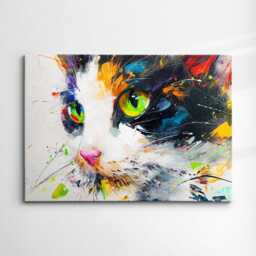 Bright & Colorful Cat Pet Abstract Modern Oil Painting Wall Art Framed Canvas Poster Print Home Kitchen Room Decor Gift Ideas - thumbnail 3