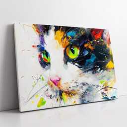 Bright & Colorful Cat Pet Abstract Modern Oil Painting Wall Art Framed Canvas Poster Print Home Kitchen Room Decor Gift Ideas - thumbnail 2