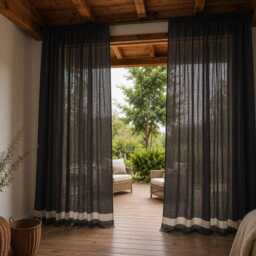Black Linen Curtains, Organic Window Drapes, Custom Panels, Rustic Farmhouse Decor - thumbnail 2