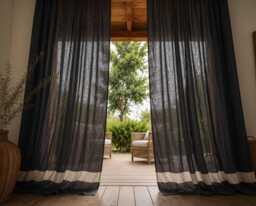 Black Linen Curtains, Organic Window Drapes, Custom Panels, Rustic Farmhouse Decor