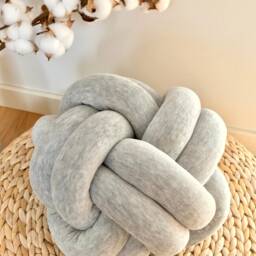 Light Grey Ball Knot Cushion, Scandinavian Reversible Knot Pillow 2In1 - thumbnail 2