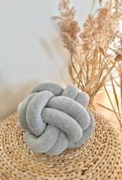 Light Grey Ball Knot Cushion, Scandinavian Reversible Knot Pillow 2In1 - thumbnail 1