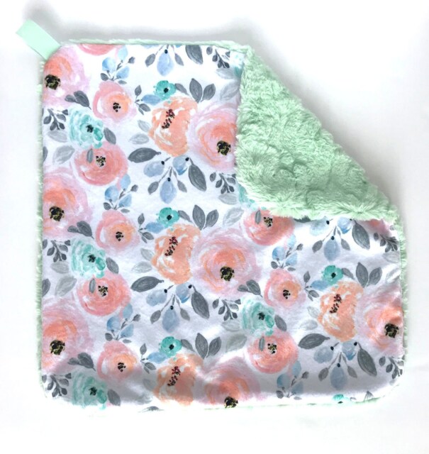 Flower Lovey, Security Blanket, Blankie, Minky Baby New Gift, Gender Nuetral Gift - image 1