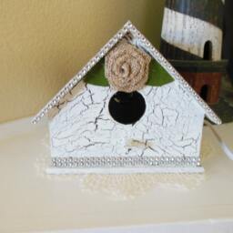 Bird House Night Light, Nursery Lamp, Room Painted Shabby Chic - thumbnail 2