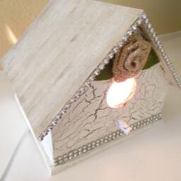 Bird House Night Light, Nursery Lamp, Room Painted Shabby Chic - thumbnail 3