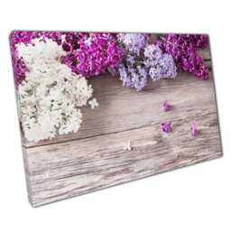 Lilac Purple Floral Canvas Art Print On Rustic Wooden Boards For Home Office Decor - thumbnail 1