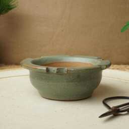 Handmade Green Blue Mame Bonsai Pot. 10cm Diameter, 3.5cm High. G2588 - thumbnail 2