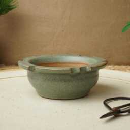 Handmade Green Blue Mame Bonsai Pot. 10cm Diameter, 3.5cm High. G2588 - thumbnail 3