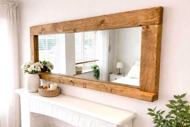 Handcrafted English Oak Mirror With Shelf Rustic Bathroom, Entryway Decor Waxed in A Gorgeous Oak Available Many Sizes - image 1