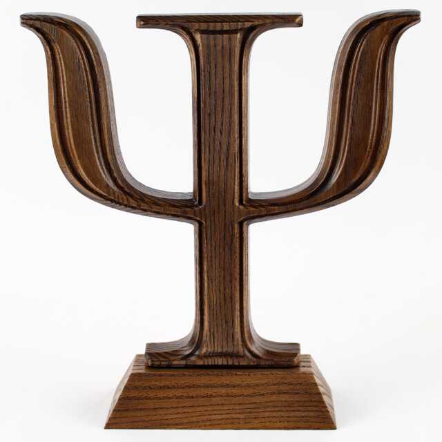 Hand Carved Wooden Psi Sign Sculpture Psychologist Gift - image 1