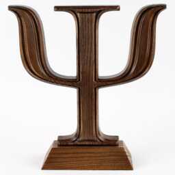 Hand Carved Wooden Psi Sign Sculpture Psychologist Gift - thumbnail 1