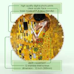 Gustav Klimt The Kiss Unique Gift, Silent Clock, Wall Colorful 12-Inch Modern Large Clock Gift For Her - thumbnail 3