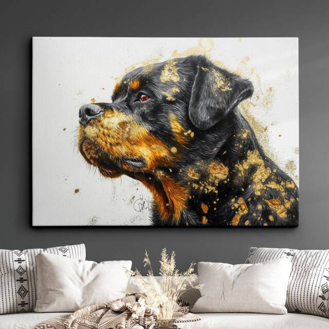 Rottweiler Gold Style Abstract Dog Oil Painting Framed Poster Print Or Canvas Wall Decor Art Bedroom Home Interior Gift For Pet Lover - image 1