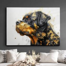Rottweiler Gold Style Abstract Dog Oil Painting Framed Poster Print Or Canvas Wall Decor Art Bedroom Home Interior Gift For Pet Lover