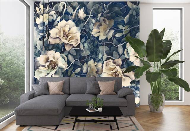 Floral Wallpaper, Dark Floral Wallpaper, Removable Wallpaper, Self Adhesive Wallpaper, Floral Wall Mural, Dark Mural, Peel & Stick Mural, Roses - image 1