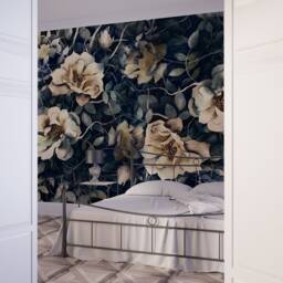 Floral Wallpaper, Dark Floral Wallpaper, Removable Wallpaper, Self Adhesive Wallpaper, Floral Wall Mural, Dark Mural, Peel & Stick Mural, Roses - thumbnail 2