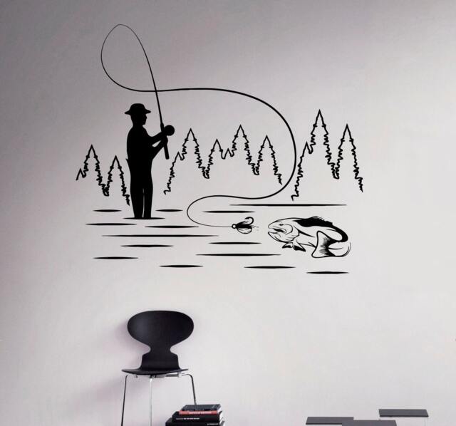 Fishing Nature Wall Decal Forest Lake Vinyl Sticker Hobby Home Interior Decor Art Murals Living Room Bedroom 15(Fsh - image 1