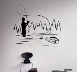 Fishing Nature Wall Decal Forest Lake Vinyl Sticker Hobby Home Interior Decor Art Murals Living Room Bedroom 15(Fsh - thumbnail 1