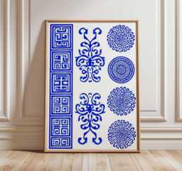 Greek Pattern Art Print, Blue Meander Wall Art, Hellenic Geometric Poster, Mediterranean Decor, Ancient Greece Inspired Print - thumbnail 1