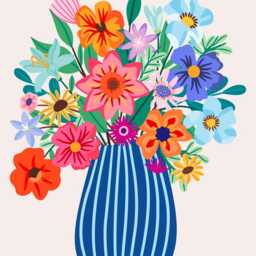 Bright Flowers in Vase Print - Maximalist Floral Wall Art Colorful Botanical Digital Download - thumbnail 2