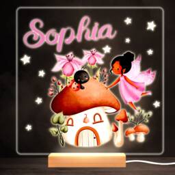 Fairy Garden & Mushroom House Bright Square Personalised Gift Lamp Night Light - Bedroom - thumbnail 1