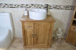 Bathroom Oak Vanity Unit - Single Sink Cabinet Ceramic Wash Basin Tap & Plug 503Cbc